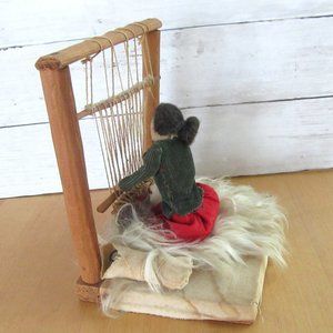 Vintage woman with baby weaving rug or blanket -  Native American folk art